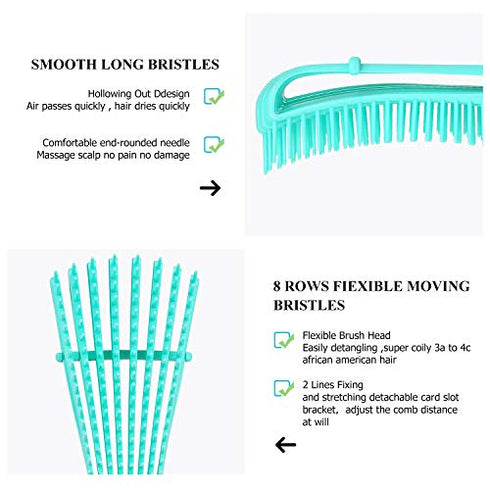 Detangling Hair Brush,Hair Detangler Brush and Wide Tooth Comb Set for Black Natural Curly Wet Dry Thick Straight Long Hair, Afro American Type 3a-4c, Comfortable Grip,Easy to Clean, Durable