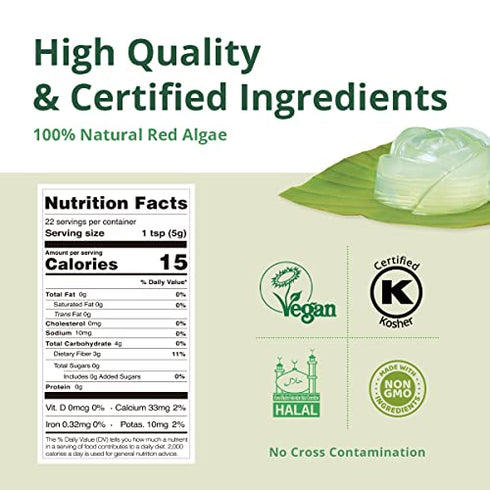 Agar Agar Powder 2oz : Vegan Gelatin Substitute, Unflavored, Pudding, Panna Cotta, Vegan Cheese, Yogurt, Mushroom Cultivation, 100% Natural Red Algae, Gluten-free, Non-GMO, 100%, Sugar-free Kosher, Halal, Desserts, Thickener |LIVING JIN