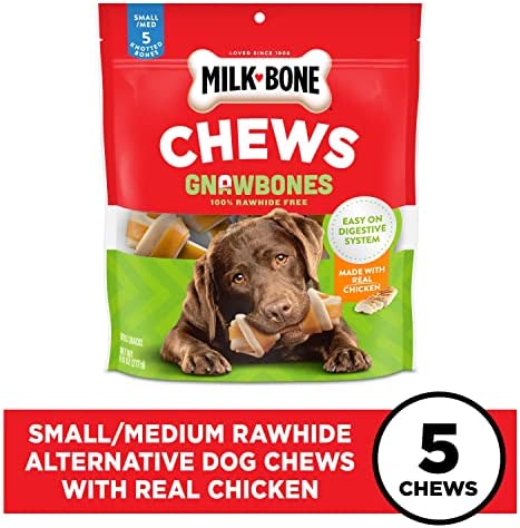 Milk-Bone Gnaw Bones Rawhide Free Dog Chew Treats, Chicken, 5 Small/Medium Knotted Bones