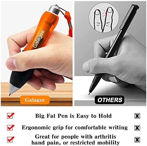GALAGEE Big Fat Heavy Weighted Pens - Wide Grip Weighted Ballpoint Pens with Two Extra Refills - Hand Writing Aids for Tremors,Parkinsons,Autism,Carpal Tunnel,Arthritis or Fine Motor Skill Issue