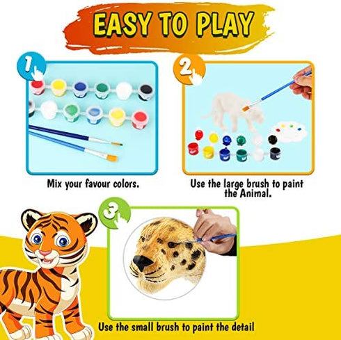 FUNZBO Kids Crafts and Arts Set Painting Kit - Animal Toys Art and Craft Supplies Party Favors for Boys Girls Age 4 5 6 7 Years Old Kid Creativity DIY Gift Easter Paint Your Own Forest Animals Set
