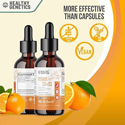 Liquid Vitamin D3 K2 Plus Vitamin K2 MK-7 - Vitamin D Liquid Drops for Bones, Immune, Heart Health & Boost Energy 2oz