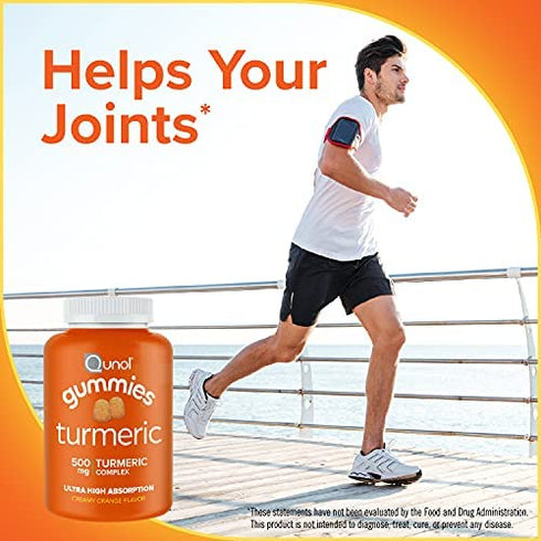 Qunol Turmeric Curcumin Gummies 500 mg Delicious Gummy Supplements Helps Support an Active Lifestyle, Orange, 60 Count