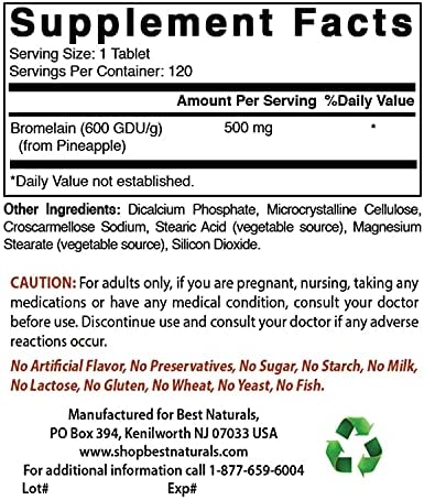 Best Naturals Bromelain Proteolytic Digestive Enzymes Supplements, 500 mg, 120 Tablets - Supports Healthy Digestion, Joint Health, Nutrient Absorption