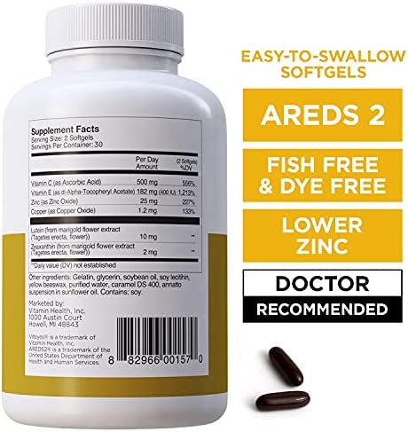 Viteyes AREDS 2 Classic Macular Health Formula Softgels, Eye Health Vitamin for Vision Protection, Lower Zinc, Eye Vitamins, Macular Vitamins, Beta-Carotene Free, 60 Softgels