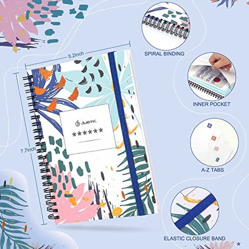 JUBTIC Password Book with Printed Alphabetical Tabs - Spiral Bound Password Keeper for Internet Address, Website, Username Log in. Password Organizer & Notebook for Home Office -5.2" x 7.7''