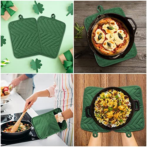 R HORSE 6Pcs Christmas Pot Holder with Pocket for Kitchen Green Pocket Pot Holder Cotton Heat Resistant Potholder Terry Coaster Oven Mitts Christmas Hot Pads for Baking Cooking 7''x9''