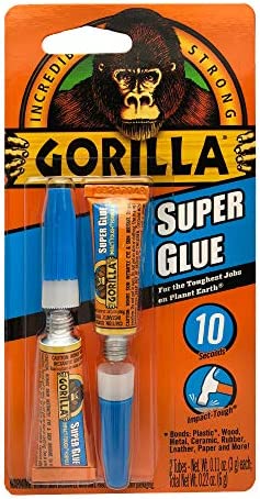Gorilla Super Glue, Two 3 Gram Tubes, Clear, (Pack of 2)
