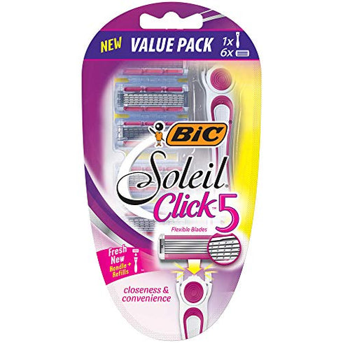 BIC Soleil Click 5 Women's Disposable Razor, Five Blade, Count of 6 Razors, For a Smooth and Close Shave