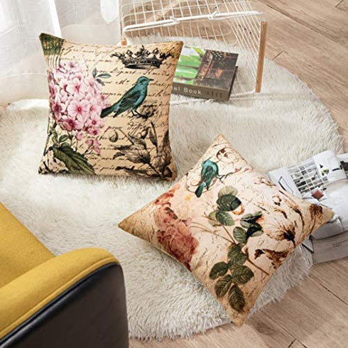 Emvency Set of 4 Throw Pillow Covers Paris French Botanical Floral Victorian Bird Rose Gardens Green Flower Decorative Pillow Cases Home Decor Square 16x16 Inches Pillowcases