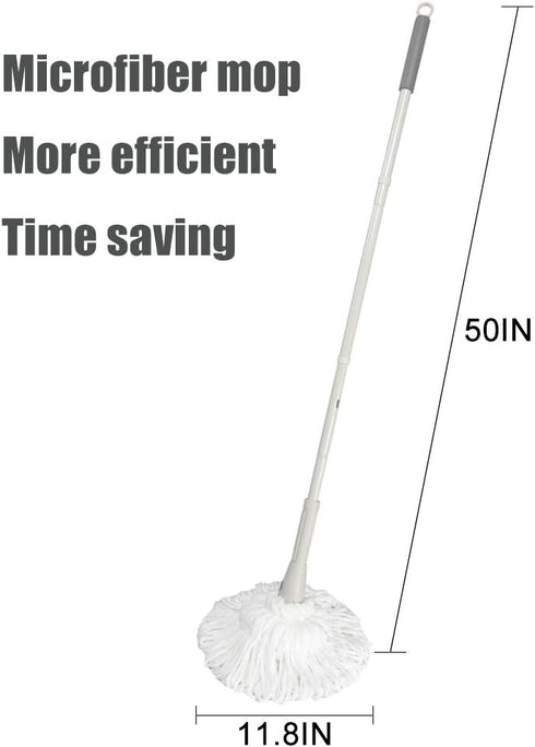 JEHONN Mop for Floor Cleaning Microfiber Twist Tornado Mop Dust Mop with Wringer Self-Wringing Metal with 2 Washable Replacements 51 Inches