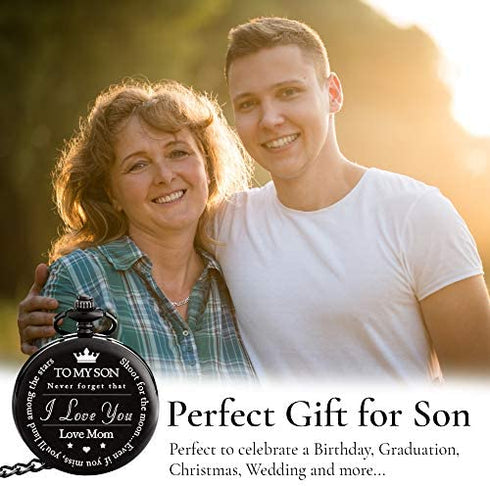 to My Son | Mother and Son - Graduation Gifts for Him 2022 - Engraved “to My Son Love Mom” Pocket Watch - Perfect Gifts for Son from Mom for Christmas, Valentines Day, Birthday