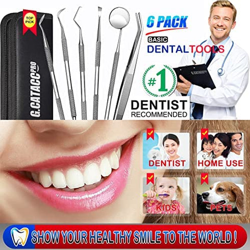 Dental Tools, Plaque Remover for Teeth, Professional Dental Hygiene Cleaning Kit, Stainless Steel Tooth Scraper Plaque Tartar Remover Cleaner, Dental Pick Scaler Oral Care Tools Set - with Case