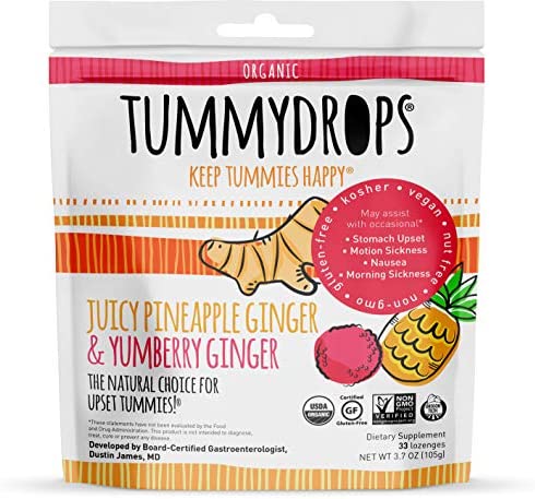 USDA Organic Tropical Ginger Variety Pack Tummydrops (mix of pineapple & yumberry, 33 individually wrapped drops)