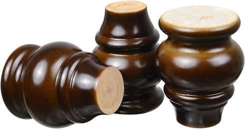 4PCS 3.54" Tall Solid Wood Turned Furniture Legs Walnut Finished Wood Sofa Legs Turned Furniture Legs Bun Feet for Cabinet Sofa Ottoman TV Stand Loveseat Dresser
