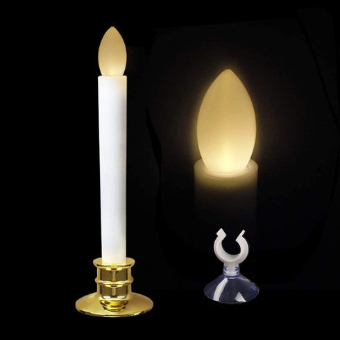 Window Candles with Remote Timers 10PCS Battery Operated Flickering Flameless Led Electric Candle Lights with Gold Base and 10PCS Suction Cups Taper Candles Holder for Christmas Decorations