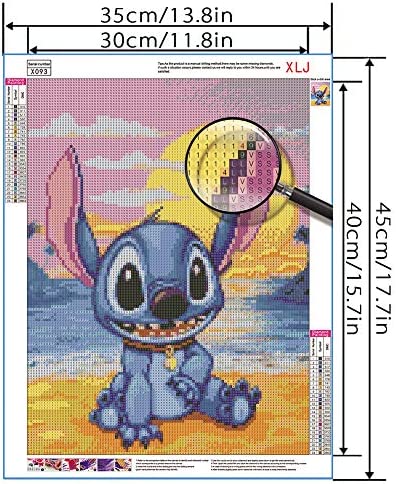 XLJ DIY 5D Diamond Painting Kits for Adults, Disney Diamond Art for Kids, Stitch Diamond Dotz Painting for Home Wall Decor 16x12 Inch (Stitch) (Stitch)