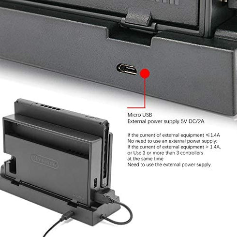 2019 Hub Dock for Nintendo Switch Dock, Switch USB Hub for Nintendo Switch with 4 Output Ports for Wired Pro Controllers, Keyboard, Joy-Con Dock, Switch Controller Adapter, Mobile Phone, etc