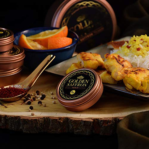 Golden Saffron, Finest Pure Premium All Red Saffron Threads, Grade A+ Super Negin, Non-GMO Verified. For Tea, Paella, Rice, Desserts, Golden Milk and Risotto (5 Grams)