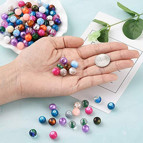 KISSITTY 200-Piece Mixed Painted Marble Design Glass Round Beads 10mm with 1.5mm Hole for DIY Jewelry Craft Making