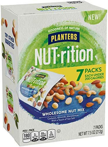 PLANTERS NUT-rition Wholesome Nut Mix, 7.5 oz Box (Contains 7 Individual Pouches) - Cashews, Almonds and Macadamias Snack Mix - No Artificial Flavors, No Artificial Colors, No Preservatives - Kosher