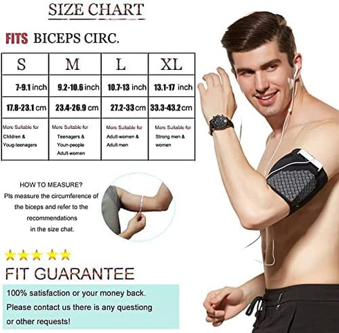 Universal Sports Armband for All Phones. Cell Phone Armband for Running, Fitness and Gym Workouts (iPhone X/8/7/6/Plus,Samsung Galaxy S9/S8/S7/S6/Edge/Plus & LG, More) Black, X-Large