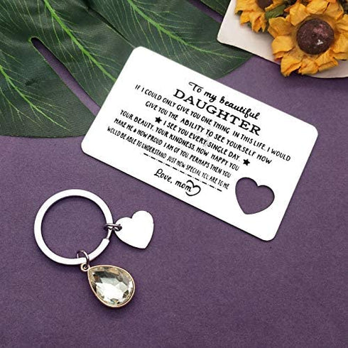 Engraved Wallet Insert Card for Daughter from Mom Inspirational Gifts for Her Women Graduation Birthday Christmas Wedding Gifts for Teens Girls Motivational Gift Encouragement Card Keychain Set Gift