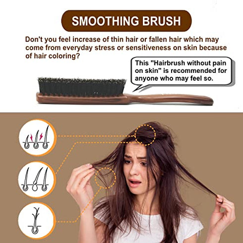 Thin Hair Brush without pain on skin : For anyone who may have trouble with thin hair .Specialized hair brush with soft hog hair for glossing your hair and preventing hair breakage. (For Brushing…)