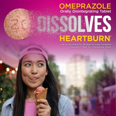 Amazon Basic Care Omeprazole Delayed Release Orally Disintegrating Tablets, Strawberry Flavor, 42 Count