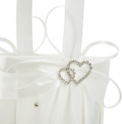 AmaJOY 2pcs Beach wedding Flower Girl Basket Ivory Flower Basket with Double Heart Rhinestone Decor