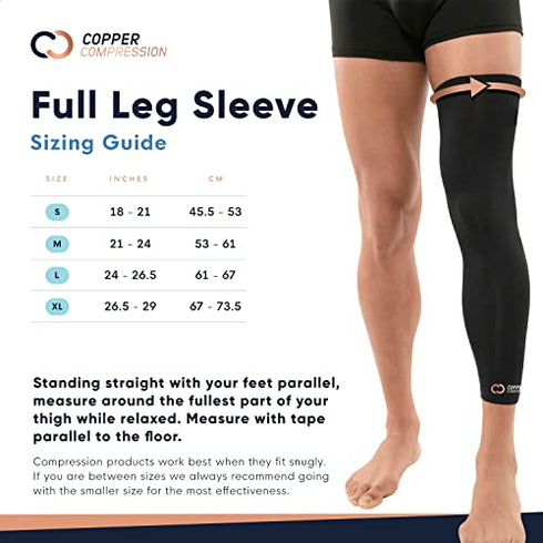 Copper Compression Leg Compression Sleeve - Copper Infused Knee Stabilizer Brace for Running, Meniscus Tear, ACL, MCL, Arthritis, Joint Pain Relief. Thigh & Calf Support. Fit for Men & Women - M
