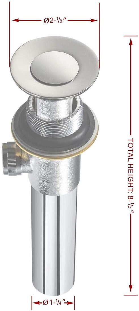 Purelux Bathroom Sink Drain Stopper Assembly with Lift Rod and Overflow, Chrome Finish