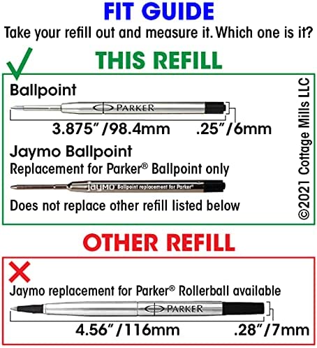 6 - Black Parker Compatible Ballpoint Pen Refills. Smooth Writing German Ink and 1mm Medium Tip. #1782467