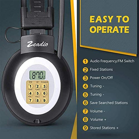 Zeadio Walkman Headphone Radio, FM Stereo Headset Radio Receiver