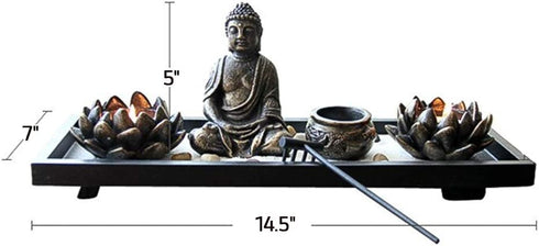 Royal Brands™ Zen Garden with Buddha, Rake, Tea Light Candle and Incense Holder Peace and Tranquility (14.5"x5"x7")