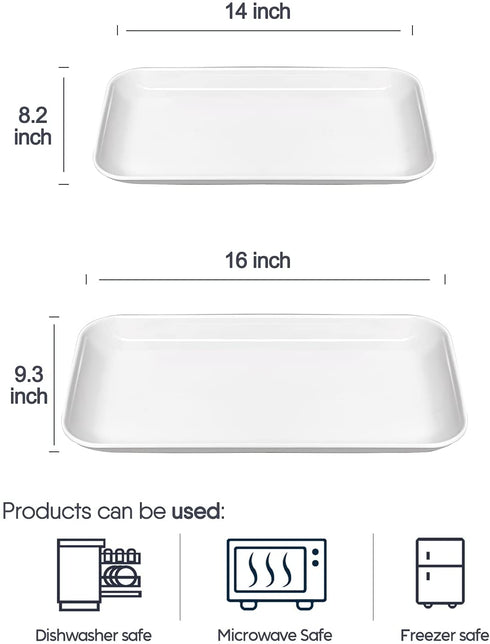 Dizada Large Serving Platter Set - 14/16 inch White Rectangular Dessert Plate/Salad Plates - Serving Trays for Parties, Sushi, Oven Safe Dinnerware Set of 2, White