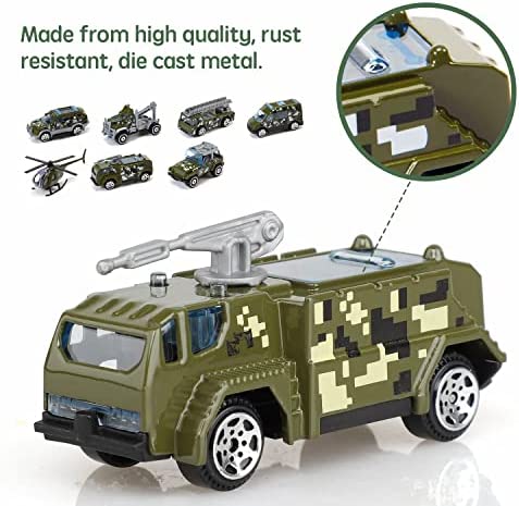 TOY Life Army Men Toys for Boys, Toy Soldiers Army Toys Plastic Green Army Men Army Action Figures Military Toys, Die Cast Metal Military Vehicles with a Bag Toy Helicopter, Halloween Prizes for Kids