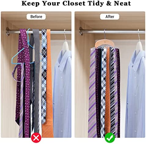 Tie Rack, Ohuhu 24 Hook Holder Tie Hanger Organizer for Closet Wooden Belt Storage Rack for Men Ties Belts Scarves Accessories