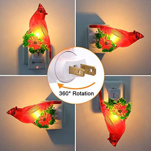 Eldnacele Red Birds Plug in Night Light, 360 Rotation, LED Nightlight Home Party Halloween Decoration