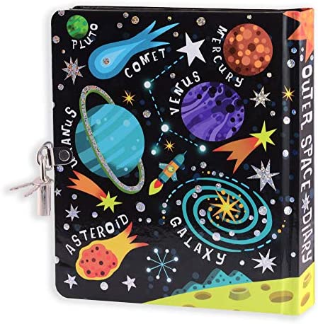 MOLLYBEE KIDS Outer Space Lock and Key Diary for Boys and Girls, 208 Lined Pages