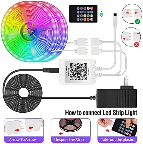 AILBTON Led Strip Lights,60ft Led Light Strip Music Sync Color Changing RGB Led Strip Built-in Mic,Bluetooth App Control LED Tape Lights with Remote,5050 RGB Rope Light Strips