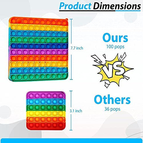 Big Pop It Fidget Toys, Stocking Stuffers for Kids Pop Its Fidgets Popit Popits Toys for Girls & Boys, Teens & Adults,100 Bubble Giant Figit Poppet Sensory Toy Popper Huge Large, 8 Inch Rainbow Color