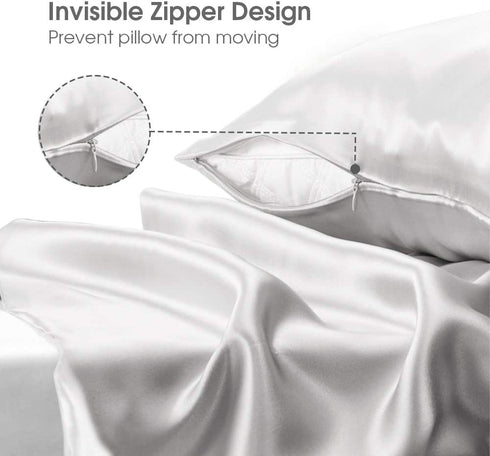 Cognatio 22 Momme 100% Pure Silk Pillowcase for Hair and Skin, Both Sides Grade 6A Mulberry Silk Pillow Case with Hidden Zipper, 1 Pack (Cool White, Queen 20x30 inches)