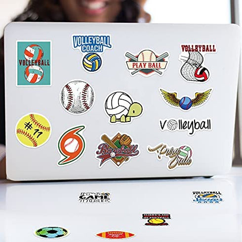 100PCS Sports Stickers, Volleyball Basketball Football Stickers Mixed Vinyl Waterproof Stickers for Water Bottles Laptop Computer Skateboard MacBook for Teens and Adults