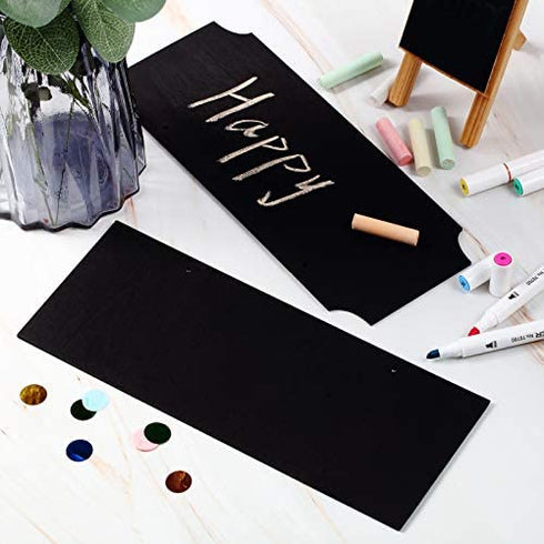 10 Pieces Unfinished Hanging Wood Sign Rectangle Blank Wooden Plaque Blank Hanging Wooden Slices Banners with Ropes for Pyrography Painting Writing DIY Home Crafts Supplies (Black)