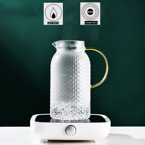 SOUJOY 67 Oz Glass Pitcher, Water Pitcher with Stainless Steel Lid, Heat Resistant Borosilicate Carafe, Ice Tea Pitcher for Homemade Beverage, Milk, Coffee, Serving Wine, Hot/Cold Water