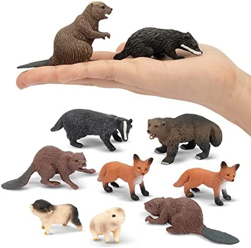 TOYMANY 10PCS Tiny Forest Animal Figures, Realistic Woodland Creatures Figurines Toy Set Includes Beavers Foxes Badgers, Easter Eggs Education Birthday Gift Christmas Toy for Kids Children Toddlers