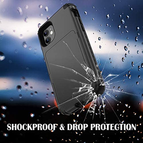 iPhone 11 Wallet Case - WeLoveCase Defender Wallet Credit Card Holder Cover with Hidden Mirror Three Layer Shockproof Heavy Duty Protection All-Round Armor Protective Case for iPhone 11 Black