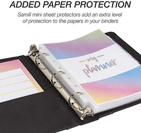 Samsill 1" Junior Size Contrast Stitch Leather 3 Ring Binder, Holds 8.5 x 5.5" Paper Size, Portfolio Organizer, Black