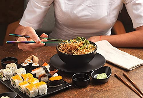 EMRSTORES Stainless Steel Chopsticks - Dazzling Reusable Chopsticks - 5 Pairs Dishwasher Safe Metal Chopsticks - Easy to Use - Square Lightweight Chop Sticks - Gift Set
